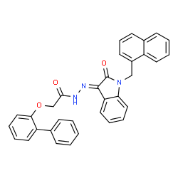 ChemSpider 2D Image | 2-(2-Biphenylyloxy)-N'-[(3E)-1-(1-naphthylmethyl)-2-oxo-1,2-dihydro-3H-indol-3-ylidene]acetohydrazide | C33H25N3O3