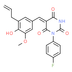 ChemSpider 2D Image | (5Z)-5-(3-Allyl-4-hydroxy-5-methoxybenzylidene)-1-(4-fluorophenyl)-2,4,6(1H,3H,5H)-pyrimidinetrione | C21H17FN2O5