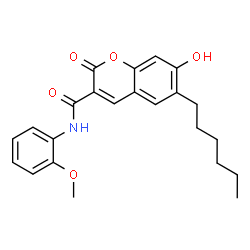 ChemSpider 2D Image | 6-Hexyl-7-hydroxy-N-(2-methoxyphenyl)-2-oxo-2H-chromene-3-carboxamide | C23H25NO5