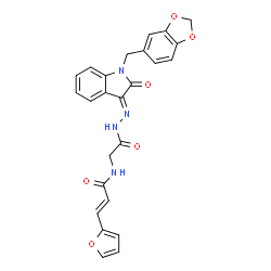 ChemSpider 2D Image | (2E)-N-(2-{(2E)-2-[1-(1,3-Benzodioxol-5-ylmethyl)-2-oxo-1,2-dihydro-3H-indol-3-ylidene]hydrazino}-2-oxoethyl)-3-(2-furyl)acrylamide | C25H20N4O6