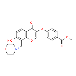 ChemSpider 2D Image | 4-({7-Hydroxy-3-[4-(methoxycarbonyl)phenoxy]-4-oxo-4H-chromen-8-yl}methyl)morpholin-4-ium | C22H22NO7