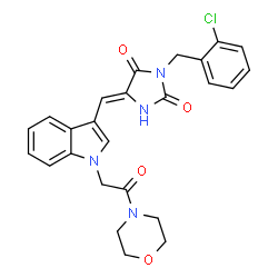 ChemSpider 2D Image | (5Z)-3-(2-Chlorobenzyl)-5-({1-[2-(4-morpholinyl)-2-oxoethyl]-1H-indol-3-yl}methylene)-2,4-imidazolidinedione | C25H23ClN4O4