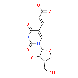 ChemSpider 2D Image | (2E)-3-{1-[3-Hydroxy-4-(hydroxymethyl)tetrahydro-2-furanyl]-2,4-dioxo-1,2,3,4-tetrahydro-5-pyrimidinyl}acrylic acid | C12H14N2O7