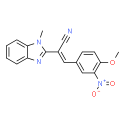 ChemSpider 2D Image | (2E)-3-(4-Methoxy-3-nitrophenyl)-2-(1-methyl-1H-benzimidazol-2-yl)acrylonitrile | C18H14N4O3