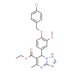 ChemSpider 2D Image | Ethyl 7-{4-[(4-chlorobenzyl)oxy]-3-methoxyphenyl}-5-methyl-1,7-dihydro[1,2,4]triazolo[1,5-a]pyrimidine-6-carboxylate | C23H23ClN4O4