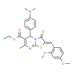 ChemSpider 2D Image | Ethyl (2Z)-2-(2,4-dimethoxybenzylidene)-5-[4-(dimethylamino)phenyl]-7-methyl-3-oxo-2,3-dihydro-5H-[1,3]thiazolo[3,2-a]pyrimidine-6-carboxylate | C27H29N3O5S