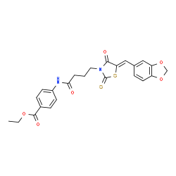 ChemSpider 2D Image | Ethyl 4-({4-[(5Z)-5-(1,3-benzodioxol-5-ylmethylene)-4-oxo-2-thioxo-1,3-thiazolidin-3-yl]butanoyl}amino)benzoate | C24H22N2O6S2