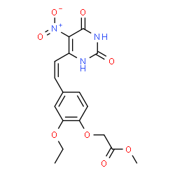 ChemSpider 2D Image | Methyl {2-ethoxy-4-[(Z)-2-(5-nitro-2,6-dioxo-1,2,3,6-tetrahydro-4-pyrimidinyl)vinyl]phenoxy}acetate | C17H17N3O8