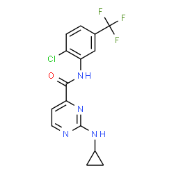 ChemSpider 2D Image | N-[2-Chloro-5-(trifluoromethyl)phenyl]-2-(cyclopropylamino)-4-pyrimidinecarboxamide | C15H12ClF3N4O