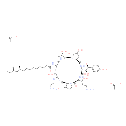 ChemSpider 2D Image | (10S,12R)-N-{(2R,6S,9S,11R,12S,14aS,15S,20S,23S,25aS)-12-[(2-Aminoethyl)amino]-20-[(1R)-3-amino-1-hydroxypropyl]-23-[(1S,2S)-1,2-dihydroxy-2-(4-hydroxyphenyl)ethyl]-2,11,15-trihydroxy-6-[(1R)-1-hydrox
yethyl]-5,8,14,19,22,25-hexaoxotetracosahydro-1H-dipyrrolo[2,1-c:2',1'-l][1,4,7,10,13,16]hexaazacyclohenicosin-9-yl}-10,12-dimethyltetradecanamide acetate (1:2) | C56H96N10O19