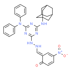 ChemSpider 2D Image | (6E)-6-({2-[4-(Adamantan-1-ylamino)-6-(diphenylamino)-1,3,5-triazin-2-yl]hydrazino}methylene)-4-nitro-2,4-cyclohexadien-1-one | C32H32N8O3