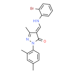 ChemSpider 2D Image | (4E)-4-{[(2-Bromophenyl)amino]methylene}-2-(2,4-dimethylphenyl)-5-methyl-2,4-dihydro-3H-pyrazol-3-one | C19H18BrN3O