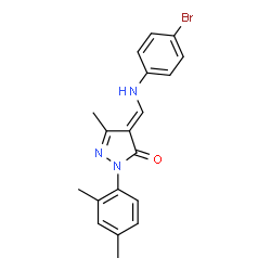 ChemSpider 2D Image | (4E)-4-{[(4-Bromophenyl)amino]methylene}-2-(2,4-dimethylphenyl)-5-methyl-2,4-dihydro-3H-pyrazol-3-one | C19H18BrN3O