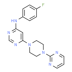 ChemSpider 2D Image | N-(4-Fluorophenyl)-6-[4-(2-pyrimidinyl)-1-piperazinyl]-4-pyrimidinamine | C18H18FN7