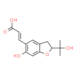ChemSpider 2D Image | (2E)-3-[6-Hydroxy-2-(2-hydroxy-2-propanyl)-2,3-dihydro-1-benzofuran-5-yl]acrylic acid | C14H16O5