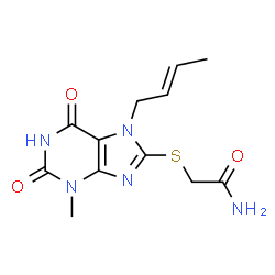 ChemSpider 2D Image | 2-({7-[(2E)-2-Buten-1-yl]-3-methyl-2,6-dioxo-2,3,6,7-tetrahydro-1H-purin-8-yl}sulfanyl)acetamide | C12H15N5O3S