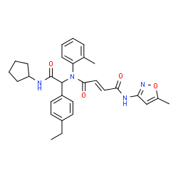 ChemSpider 2D Image | (2E)-N-[2-(Cyclopentylamino)-1-(4-ethylphenyl)-2-oxoethyl]-N'-(5-methyl-1,2-oxazol-3-yl)-N-(2-methylphenyl)-2-butenediamide | C30H34N4O4