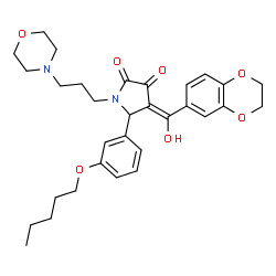 ChemSpider 2D Image | (4E)-4-[2,3-Dihydro-1,4-benzodioxin-6-yl(hydroxy)methylene]-1-[3-(4-morpholinyl)propyl]-5-[3-(pentyloxy)phenyl]-2,3-pyrrolidinedione | C31H38N2O7