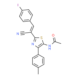 ChemSpider 2D Image | N-{2-[(E)-1-Cyano-2-(4-iodophenyl)vinyl]-4-(4-methylphenyl)-1,3-thiazol-5-yl}acetamide | C21H16IN3OS