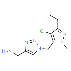 ChemSpider 2D Image | 1-{1-[(4-Chloro-3-ethyl-1-methyl-1H-pyrazol-5-yl)methyl]-1H-1,2,3-triazol-4-yl}methanamine | C10H15ClN6