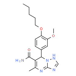 ChemSpider 2D Image | 7-[3-Methoxy-4-(pentyloxy)phenyl]-5-methyl-1,7-dihydro[1,2,4]triazolo[1,5-a]pyrimidine-6-carboxamide | C19H25N5O3