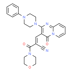 ChemSpider 2D Image | (2E)-2-(4-Morpholinylcarbonyl)-3-[4-oxo-2-(4-phenyl-1-piperazinyl)-4H-pyrido[1,2-a]pyrimidin-3-yl]acrylonitrile | C26H26N6O3