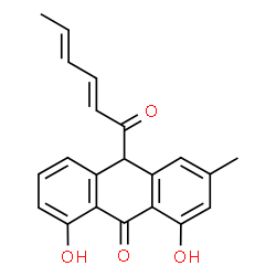 ChemSpider 2D Image | 10-[(2E,4E)-2,4-Hexadienoyl]-1,8-dihydroxy-3-methyl-9(10H)-anthracenone | C21H18O4