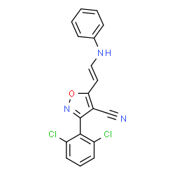ChemSpider 2D Image | 5-[(E)-2-Anilinovinyl]-3-(2,6-dichlorophenyl)-1,2-oxazole-4-carbonitrile | C18H11Cl2N3O