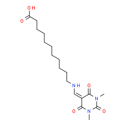 ChemSpider 2D Image | 11-{[(1,3-dimethyl-2,4,6-trioxo-1,3-diazinan-5-ylidene)methyl]amino}undecanoic acid | C18H29N3O5