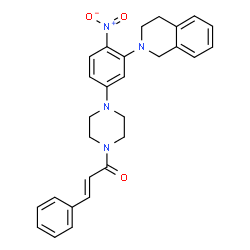 ChemSpider 2D Image | (2E)-1-{4-[3-(3,4-Dihydro-2(1H)-isoquinolinyl)-4-nitrophenyl]-1-piperazinyl}-3-phenyl-2-propen-1-one | C28H28N4O3