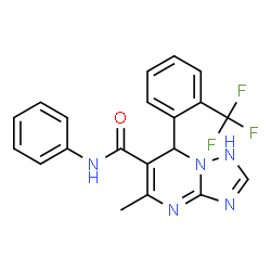 ChemSpider 2D Image | 5-Methyl-N-phenyl-7-[2-(trifluoromethyl)phenyl]-1,7-dihydro[1,2,4]triazolo[1,5-a]pyrimidine-6-carboxamide | C20H16F3N5O