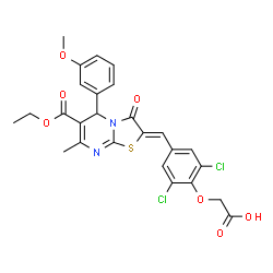 ChemSpider 2D Image | 2-[2,6-dichloro-4-[[6-ethoxycarbonyl-5-(3-methoxyphenyl)-7-methyl-3-oxo-5H-thiazolo[3,2-a]pyrimidin-2-ylidene]methyl]phenoxy]acetic acid | C26H22Cl2N2O7S