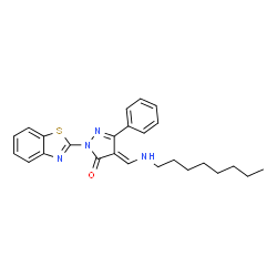 ChemSpider 2D Image | (4E)-2-(1,3-Benzothiazol-2-yl)-4-[(octylamino)methylene]-5-phenyl-2,4-dihydro-3H-pyrazol-3-one | C25H28N4OS