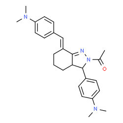 ChemSpider 2D Image | 1-{(7E)-7-[4-(Dimethylamino)benzylidene]-3-[4-(dimethylamino)phenyl]-3,3a,4,5,6,7-hexahydro-2H-indazol-2-yl}ethanone | C26H32N4O