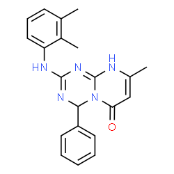 ChemSpider 2D Image | 2-[(2,3-Dimethylphenyl)amino]-8-methyl-4-phenyl-4,9-dihydro-6H-pyrimido[1,2-a][1,3,5]triazin-6-one | C21H21N5O