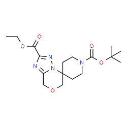 ChemSpider 2D Image | 2'-Ethyl 1-(2-methyl-2-propanyl) 1H,8'H-spiro[piperidine-4,5'-[1,2,4]triazolo[5,1-c][1,4]oxazine]-1,2'-dicarboxylate | C17H26N4O5