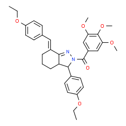 ChemSpider 2D Image | [(7E)-7-(4-Ethoxybenzylidene)-3-(4-ethoxyphenyl)-3,3a,4,5,6,7-hexahydro-2H-indazol-2-yl](3,4,5-trimethoxyphenyl)methanone | C34H38N2O6