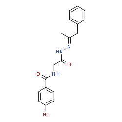 ChemSpider 2D Image | 4-Bromo-N-{2-oxo-2-[(2E)-2-(1-phenyl-2-propanylidene)hydrazino]ethyl}benzamide | C18H18BrN3O2