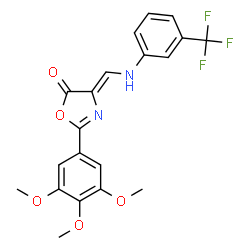 ChemSpider 2D Image | (4Z)-4-({[3-(Trifluoromethyl)phenyl]amino}methylene)-2-(3,4,5-trimethoxyphenyl)-1,3-oxazol-5(4H)-one | C20H17F3N2O5