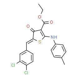 ChemSpider 2D Image | ethyl (5Z)-5-[(3,4-dichlorophenyl)methylidene]-2-[(4-methylphenyl)amino]-4-oxothiophene-3-carboxylate | C21H17Cl2NO3S