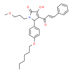 ChemSpider 2D Image | 5-[4-(Hexyloxy)phenyl]-3-hydroxy-1-(3-methoxypropyl)-4-[(2E)-3-phenyl-2-propenoyl]-1,5-dihydro-2H-pyrrol-2-one | C29H35NO5