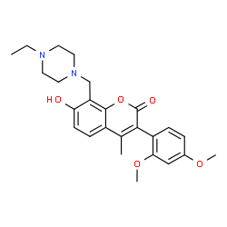 ChemSpider 2D Image | 3-(2,4-Dimethoxyphenyl)-8-[(4-ethyl-1-piperazinyl)methyl]-7-hydroxy-4-methyl-2H-chromen-2-one | C25H30N2O5