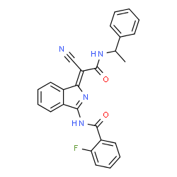 ChemSpider 2D Image | N-[(1Z)-1-{1-Cyano-2-oxo-2-[(1-phenylethyl)amino]ethylidene}-1H-isoindol-3-yl]-2-fluorobenzamide | C26H19FN4O2
