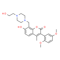 ChemSpider 2D Image | 3-(2,5-Dimethoxyphenyl)-7-hydroxy-8-{[4-(2-hydroxyethyl)-1-piperazinyl]methyl}-4-methyl-2H-chromen-2-one | C25H30N2O6
