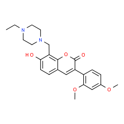 ChemSpider 2D Image | 3-(2,4-Dimethoxyphenyl)-8-[(4-ethyl-1-piperazinyl)methyl]-7-hydroxy-2H-chromen-2-one | C24H28N2O5