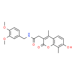 ChemSpider 2D Image | N-(3,4-Dimethoxybenzyl)-2-(7-hydroxy-4,8-dimethyl-2-oxo-2H-chromen-3-yl)acetamide | C22H23NO6