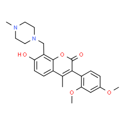 ChemSpider 2D Image | 3-(2,4-Dimethoxyphenyl)-7-hydroxy-4-methyl-8-[(4-methyl-1-piperazinyl)methyl]-2H-chromen-2-one | C24H28N2O5