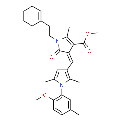 ChemSpider 2D Image | Methyl (4Z)-1-[2-(1-cyclohexen-1-yl)ethyl]-4-{[1-(2-methoxy-5-methylphenyl)-2,5-dimethyl-1H-pyrrol-3-yl]methylene}-2-methyl-5-oxo-4,5-dihydro-1H-pyrrole-3-carboxylate | C30H36N2O4