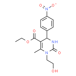 ChemSpider 2D Image | Ethyl 1-(2-hydroxyethyl)-6-methyl-4-(4-nitrophenyl)-2-oxo-1,2,3,4-tetrahydro-5-pyrimidinecarboxylate  | C16H19N3O6
