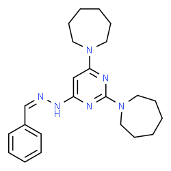 ChemSpider 2D Image | 1,1'-{6-[(2Z)-2-Benzylidenehydrazino]-2,4-pyrimidinediyl}diazepane | C23H32N6